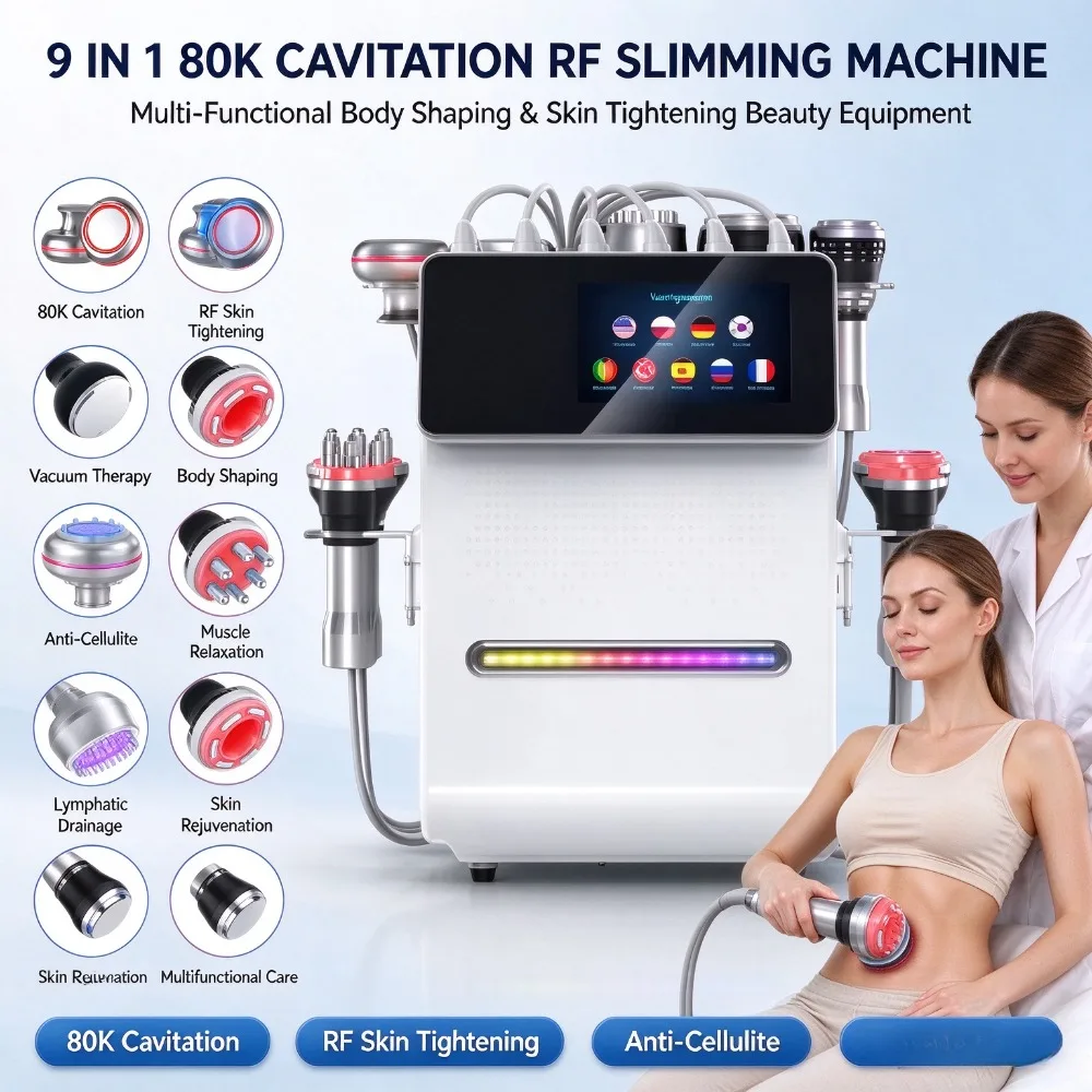 9 In 1 80K Cavitation Machine, Multi-functional RF Body Slimming Beauty Device, Skin Tightening Anti-Cellulite Equipment