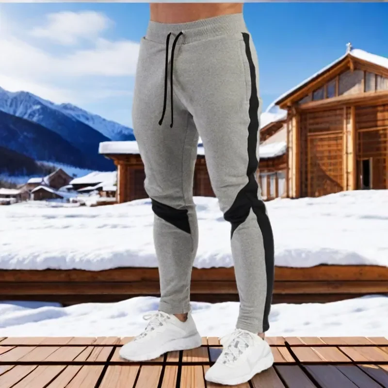 Men's Slim Fit Winter Sports Pants with Patchwork Design Warm and Leg Shaping Essential for Stylish Men