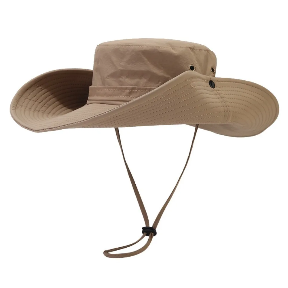 

Quick-dry Hiking Fisherman Hat UV Protection Sunscreen Drawstring Sun Hat Big Brim Sunshade Men Bucket Cap Mountaineering