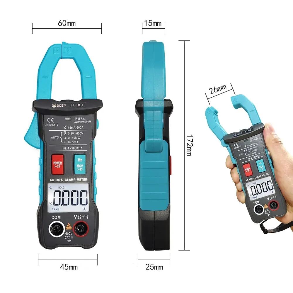 BSIDE Digital Clamp Meter AC 600A Current True RMS Ammeter Pliers Smart Auto Rang Multimeter Voltage Hz Ohm NCV Tester