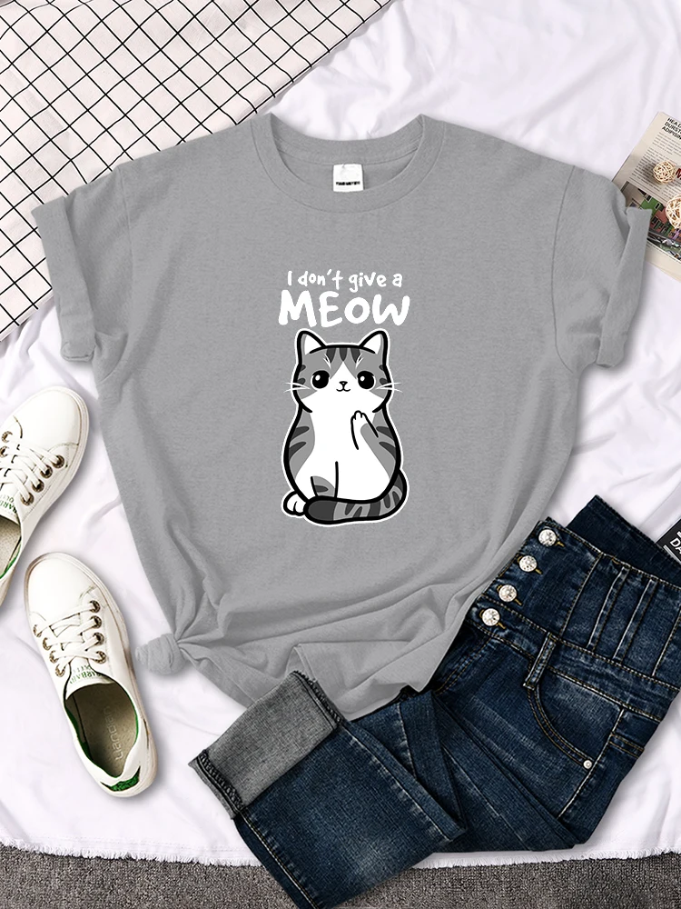 Ik Geef Geen Miauw Grappige Kat Cartoon Dierenprint T-Shirts Ladys Oversized Comfortabele Kawaii Top Zachte Huidvriendelijke T-Shirts Voor Dames