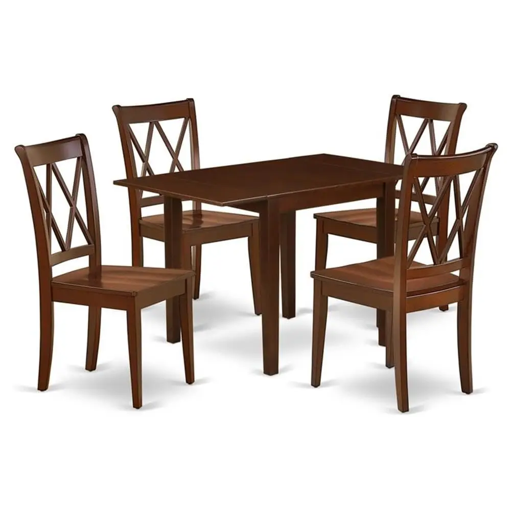 5-Piece Dining Table Set with Dropleaf Rectangle Kitchen Table & 4 Chairs, 30x48 Inch, Mahogany, Customized