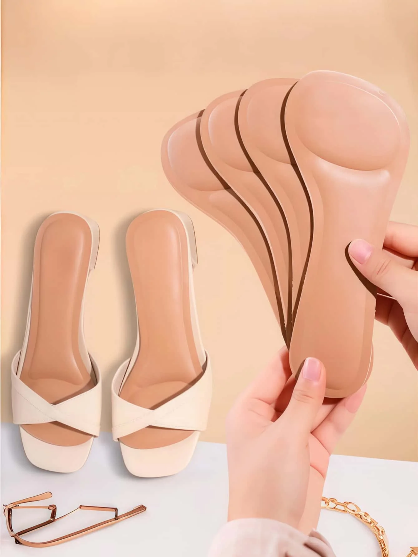 1 Paar selbstklebende Sommer-Einlegesohle mit hohem Absatz für Damen, bequeme, verschwitzte Sohlen, rutschfeste Sandwich-Schaum-Einlegesohle, 17,8 cm – Detail 2