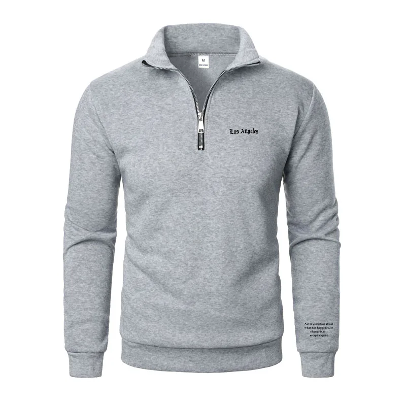 Frühling und Herbst neuer lässiger Kapuzenpullover mit halbem Reißverschluss und Stehkragen, trendiger, einfacher und lockerer, übergroßer Fleece-Herren-Hoodie – Detail 3