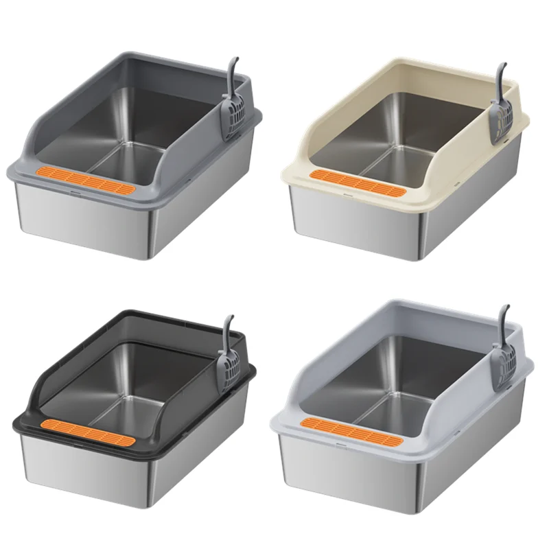 

STLF Oversized Top-Entry Cat Toilet High Fence Semi-Closed Stainless Steel LitterS Basin Leak-Proof 20L PP Cat LitterS Box Acces
