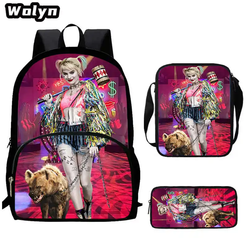 3Pcs Set Joker School bags with Shoulder Bags Pencil Case,Kids Bags Custom Large Capacity Backpack for Primary School Students