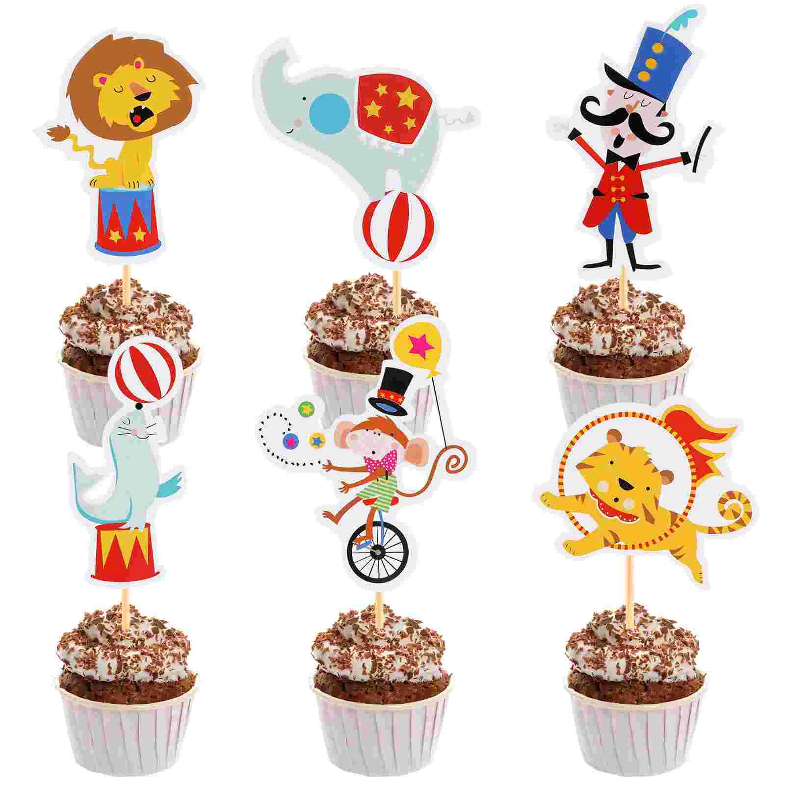 72 Pcs Carnival Birthday Party Decorations Animal Dessert Topper Hat Baby Cakes