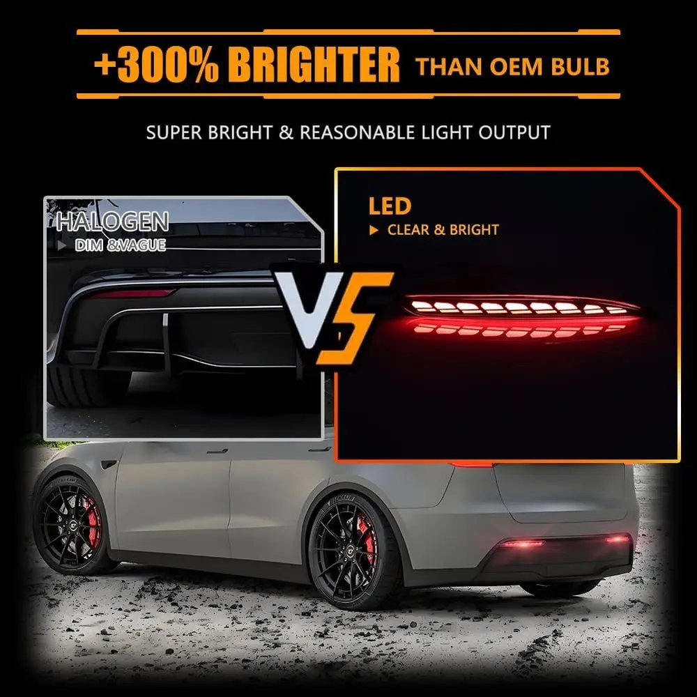 2021-2023 Tesla Model Y последовательные динамические задние противотуманные фары с красными линзами, стоп-сигналы, светодиодные указатели поворота DRL, пара