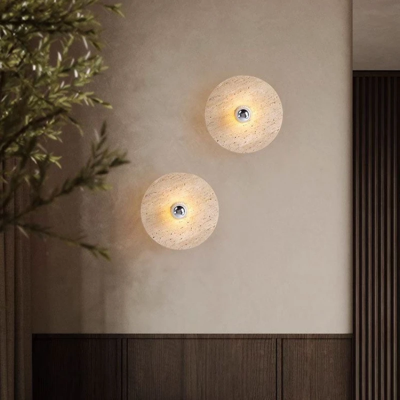 Travertine Stone Ceiling Light Aisle Corridor Balcony LED Lighting Fixture for Living Dining Room Bedroom Wabi Sabi Ceiling Lamp