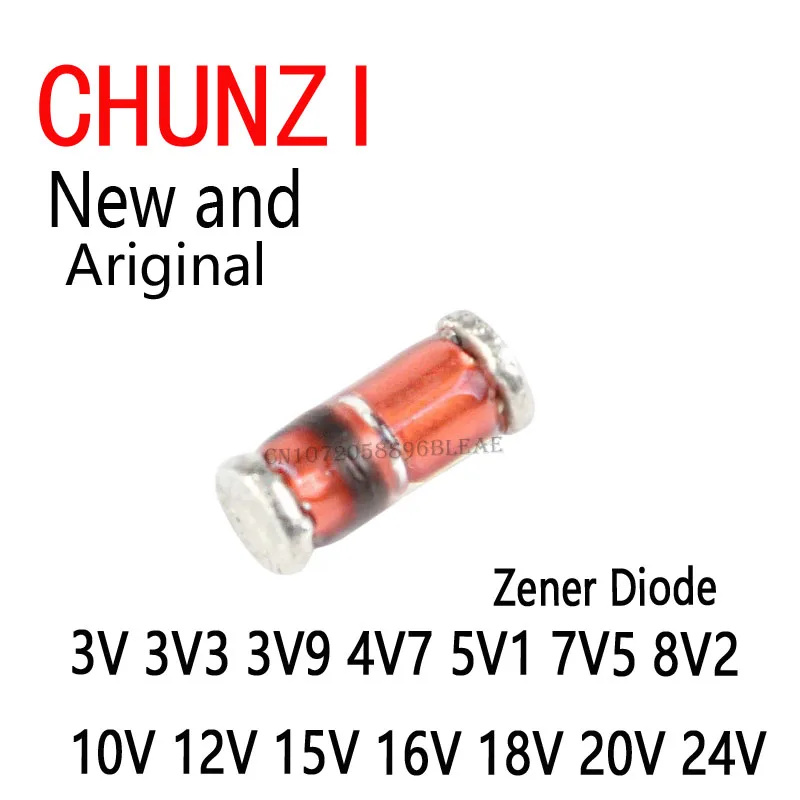 100pcs 1/2W 0.5w Zener diode ZMM LL34 SMD Zener Diode Package 3V 3V3 3V9 4V7 5V1 7V5 8V2 10V 12V 15V 16V 18V 20V 24V