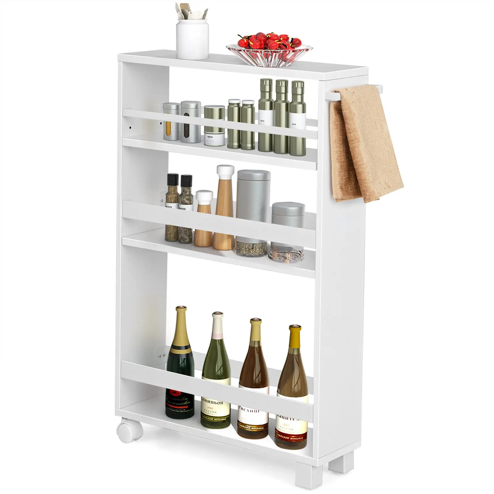 

Costway 4-Tier Slim Kitchen Storage Cart Narrow Slide Out Trolley Adjustable Shelf White