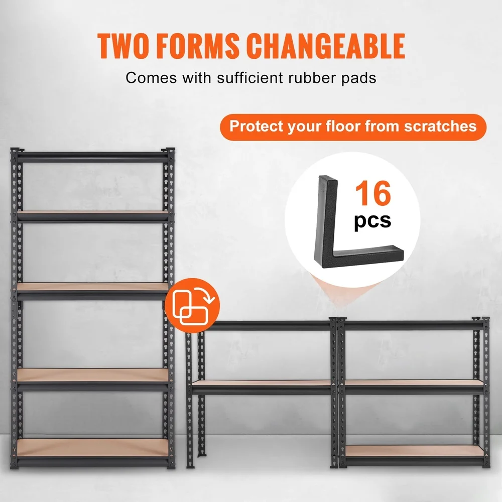 Heavy Duty 5-Tier Garage Storage Rack SPCC Carbon Steel MDF Boards Adjustable Shelves 2000lbs Capacity Easy Assembly Black