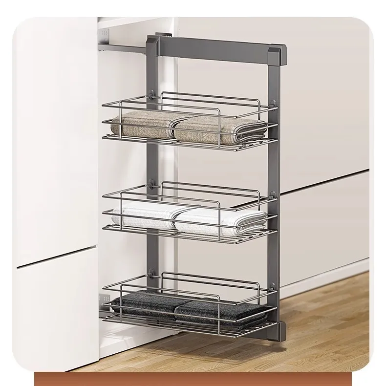 

Side-mounted wardrobe Side basket wardrobe Cloakroom storage Side basket Stainless steel push-pull type