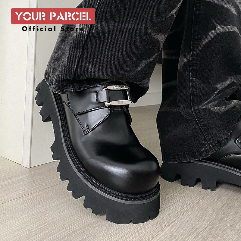 

Мужские кожаные туфли без шнуровки для торжественного платья, новинка осени, лоферы на липучке, увеличивающие рост, металлический дизайн, формальные оксфорды