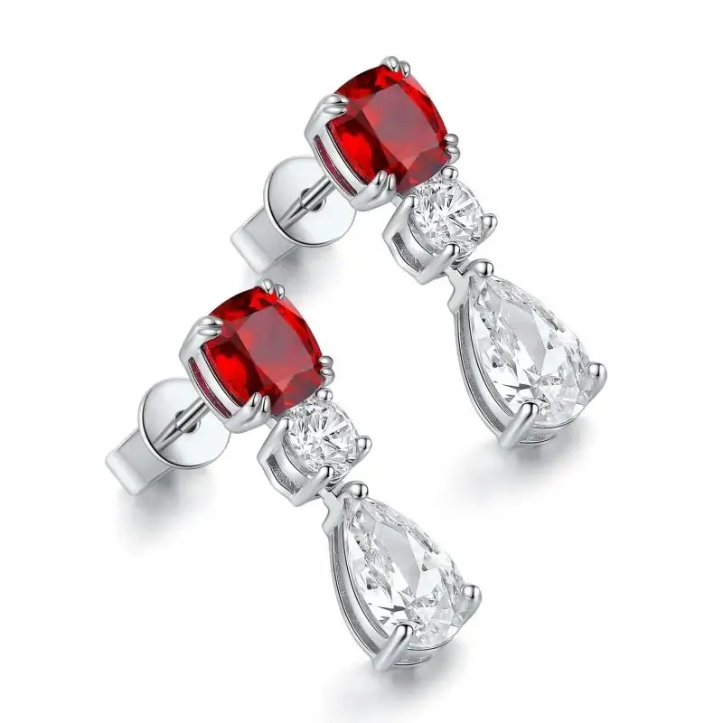 

RUIF Shining And Rich 925 Silver 1.76ct Main Stone Lab Grown Ruby Earrings Jewelry for Women Party Gifts