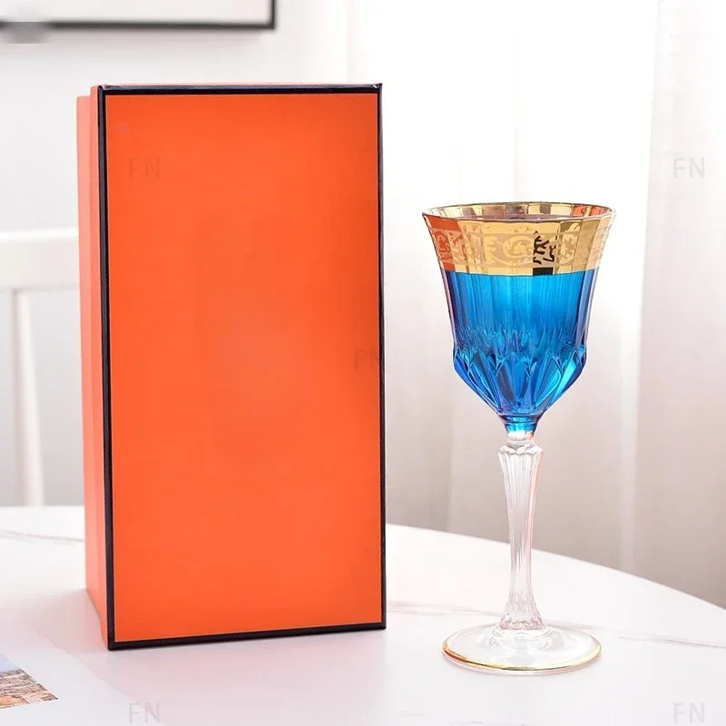 Deluxe Horse Series Glassware Colored Goblet Wine Glasses Pressed Blue Glass Goblets Water Glass Wedding Gift Box Glass