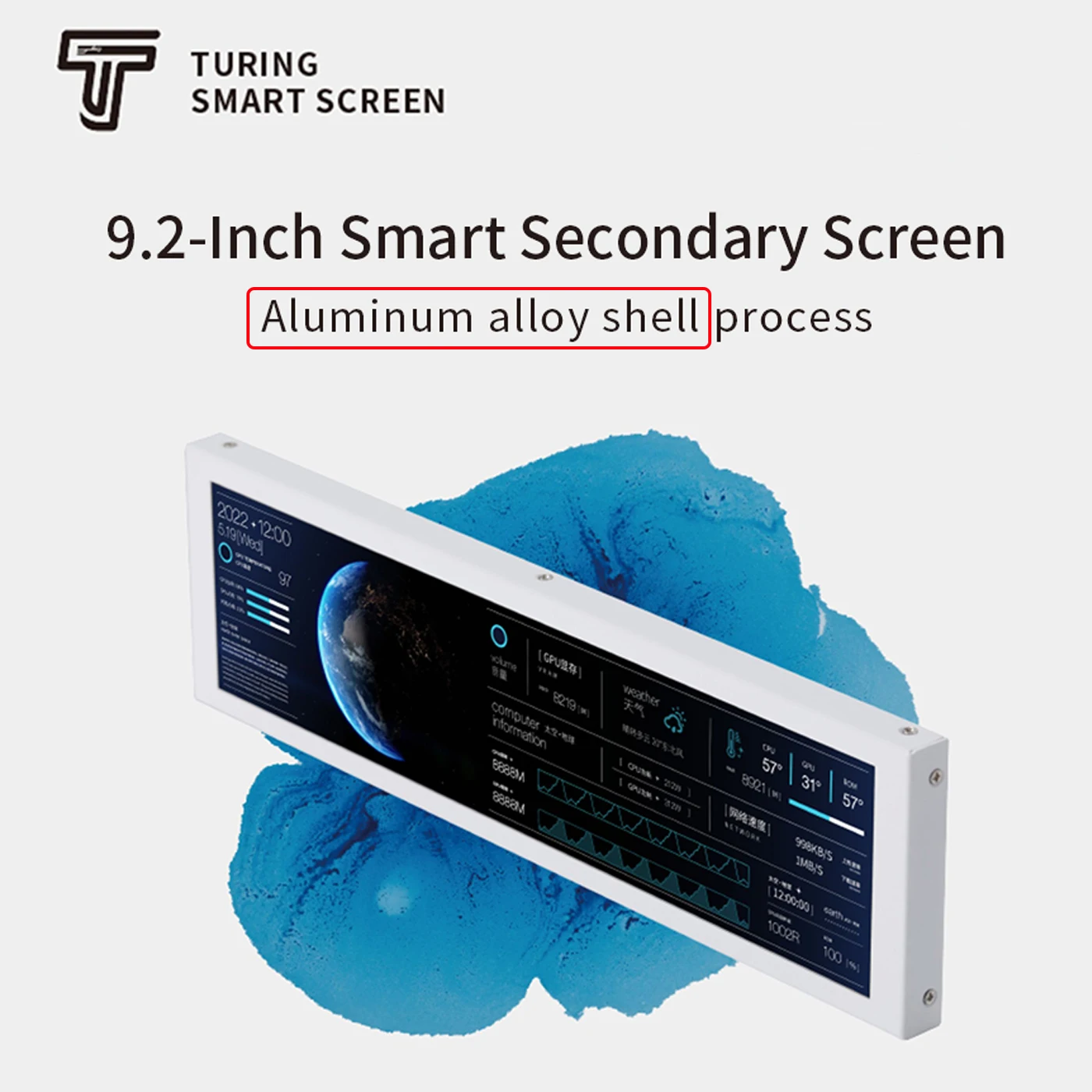 TURZX 9.2인치 USB 보조 화면 컴퓨터 케이스용 1920*462 IPS LCD 타입-C 디스플레이 CPU RAM GPU HDD FPS 날씨 모니터