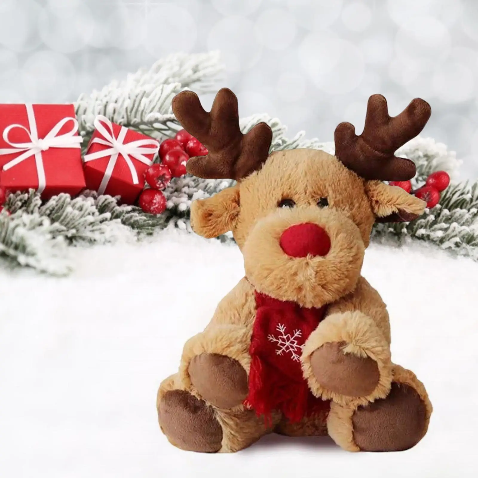 Cartoon Christmas Plush Elk Toy Reindeer Stuffed Animal Elk Plush Stuffed Toy Figurine Doll for Living Room Decor Birthday Gift