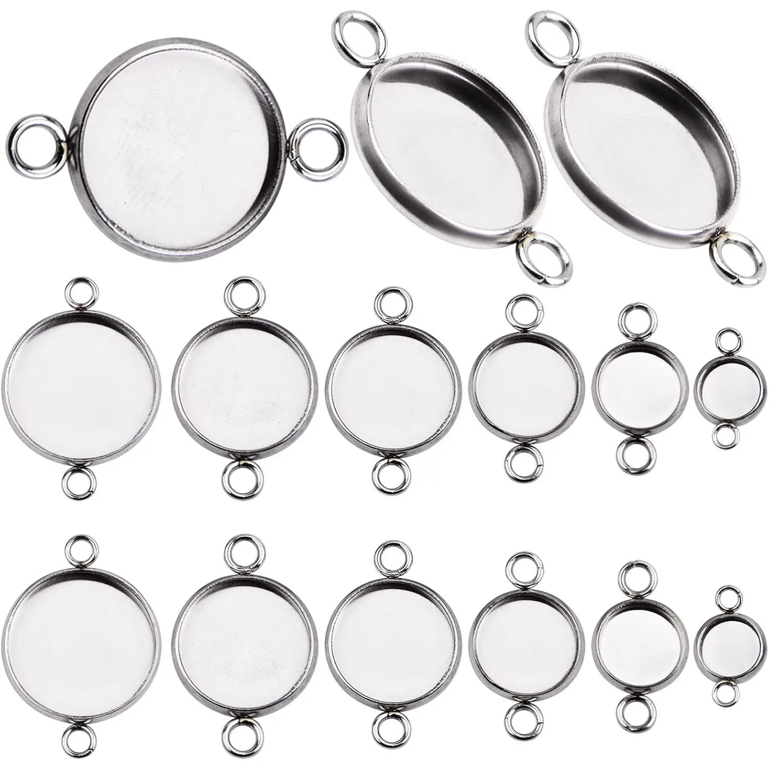 

24pcs Round Blank Bezel Pendant Cabochon Connectors Trays Blanks Links for DIY Jewelry Making Photo Resin Art Crafts