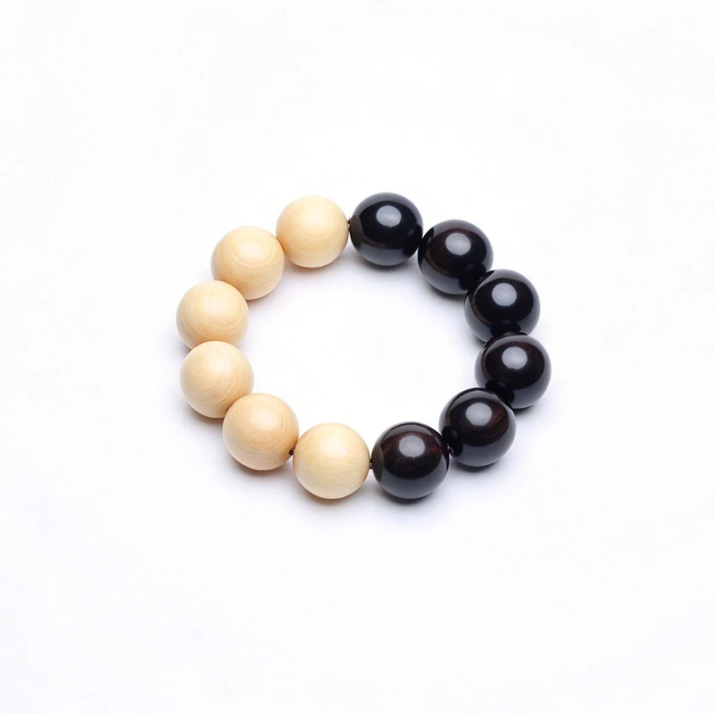 Black and White Wooden Bracelet Ebony White Wood Philosophy Male 20mm Bracelet Symbolize Divination Yin Yang Wooden Bead Gift