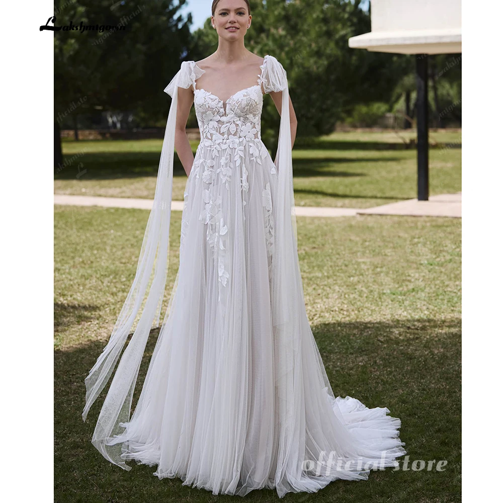 Lakshmigown Spitzenapplikationen Hochzeitskleider für Frauen mit Cape Verlobungs-Brautkleid Vestidos De Novia Maßanfertigung – Detail 5