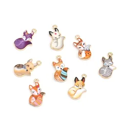 10 PCs Cute Cartoon Fox Enamel Charms Gold Color Animal Pendants for DIY Bracelet Necklace Jewelry Making Findings 19mm x11mm