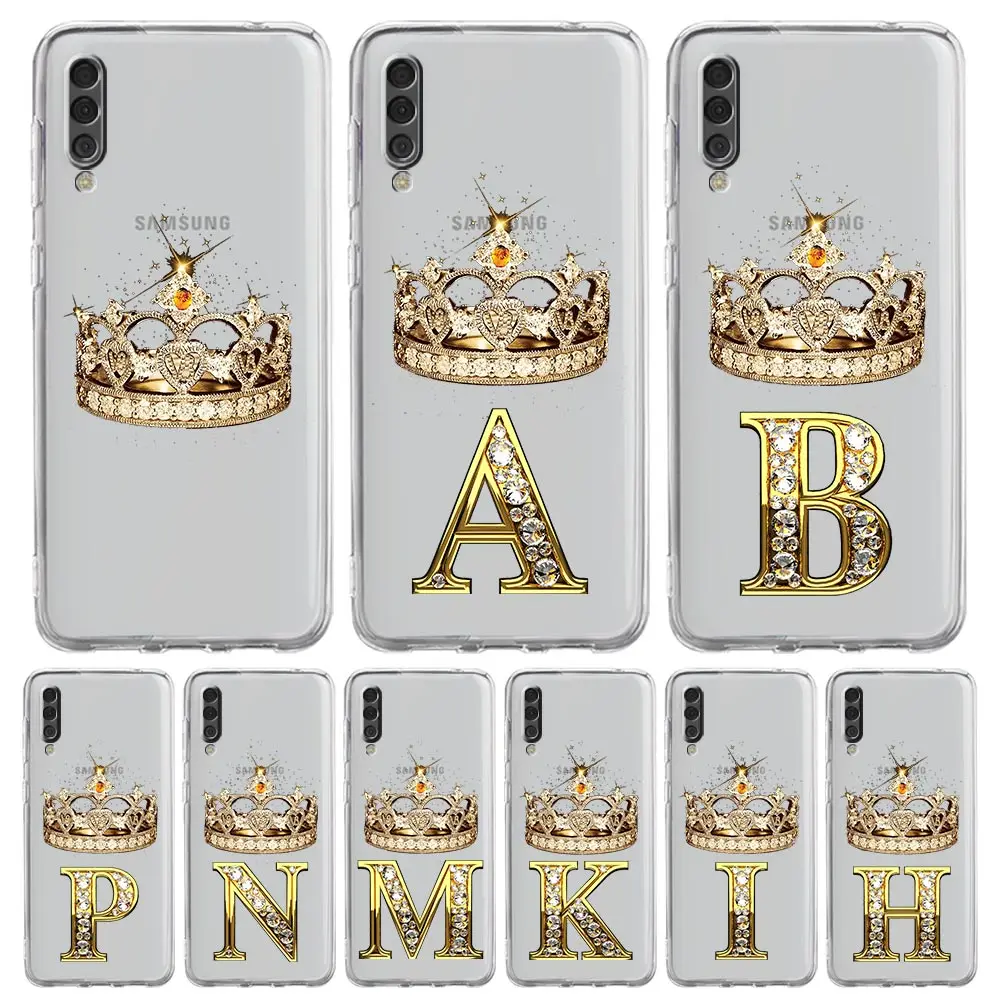 Phone Case For Samsung A14 5G A12 A22 A32 A34 A42 A52 A54 A50 A70 A40 A20E A10S A20S A02S A04S Cover Diamond Crown Letter 26