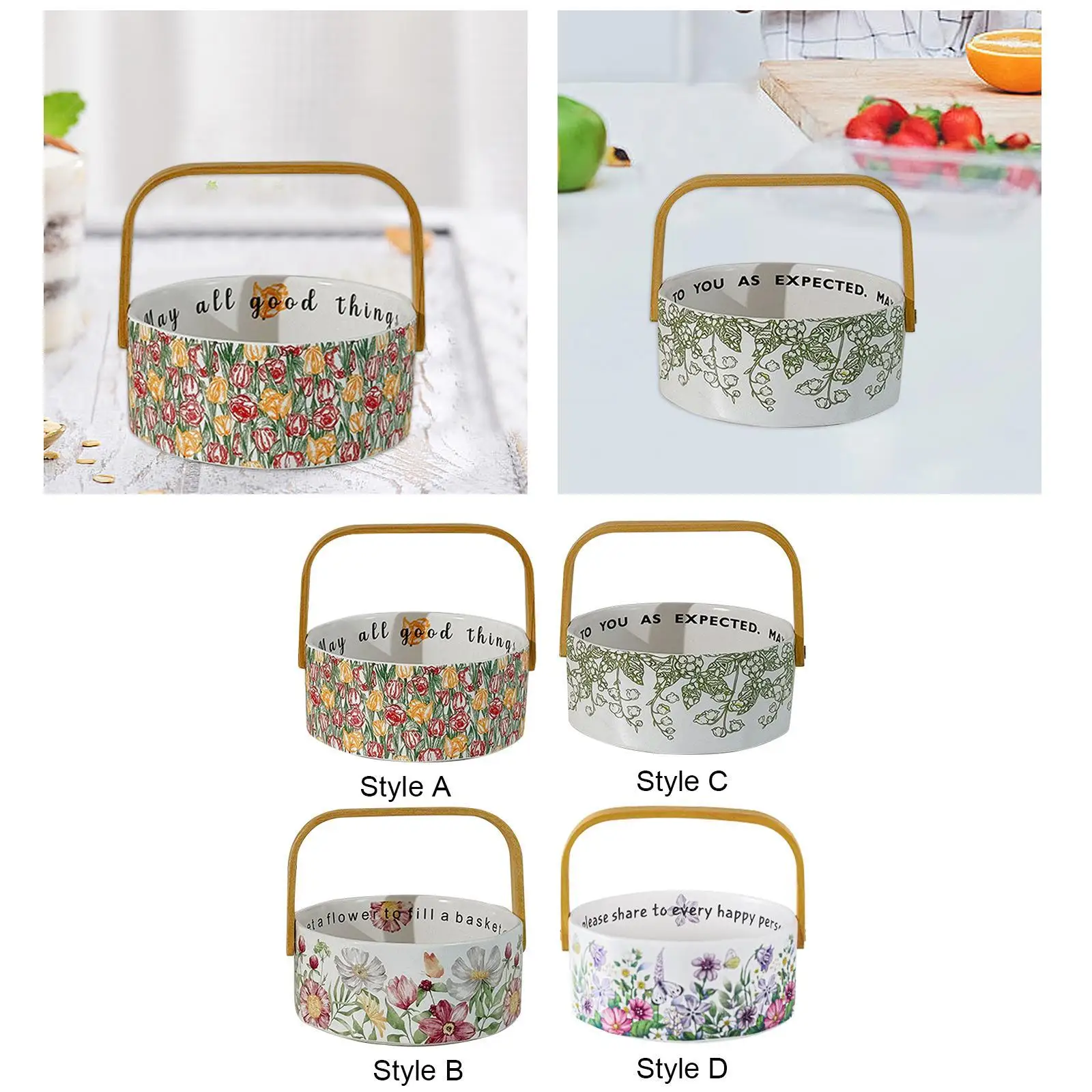 

Ceramics Fruit Basket Porcelain Display Basket for Farmhouse Kitchen Decor