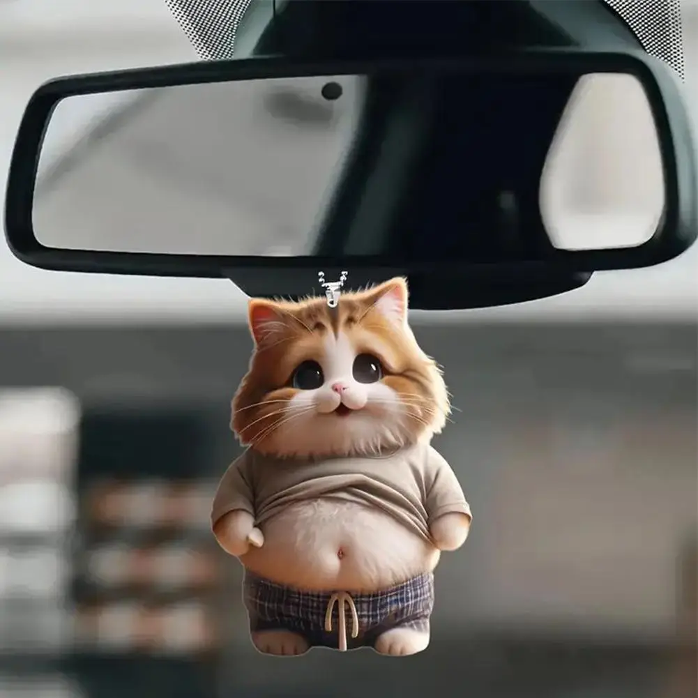Car Pendant Hanging Ornament With Chain Realistic Animal Cat-Shaped Rearview Mirror Hanging Decor Car Interior Accessories