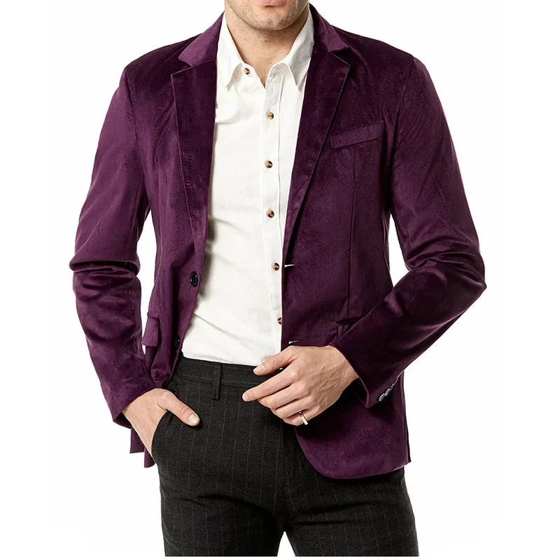 Traje de terciopelo con cuello en V para hombre, chaqueta de talla europea, Color sólido, vestido de novia, novedad de 3068