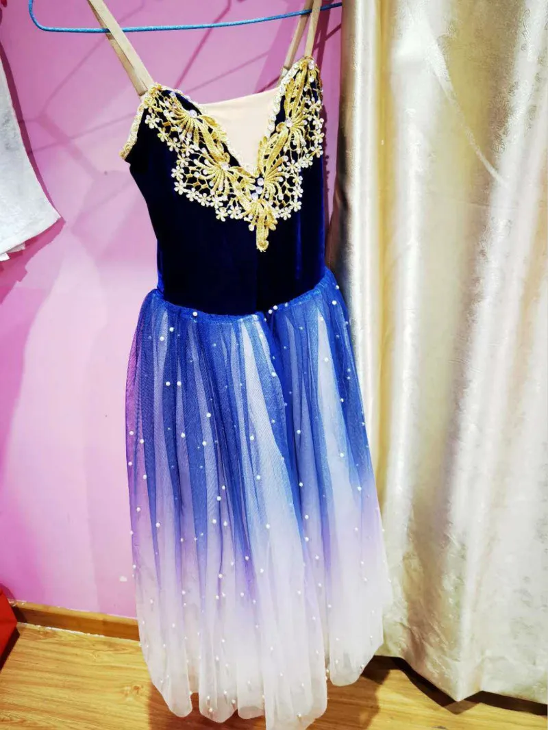 Robe Tutu de Ballet longue professionnelle, ballerine bleue dégradée, Costumes de Ballet pour enfants et adultes, robe de danse de fête pour femmes et filles