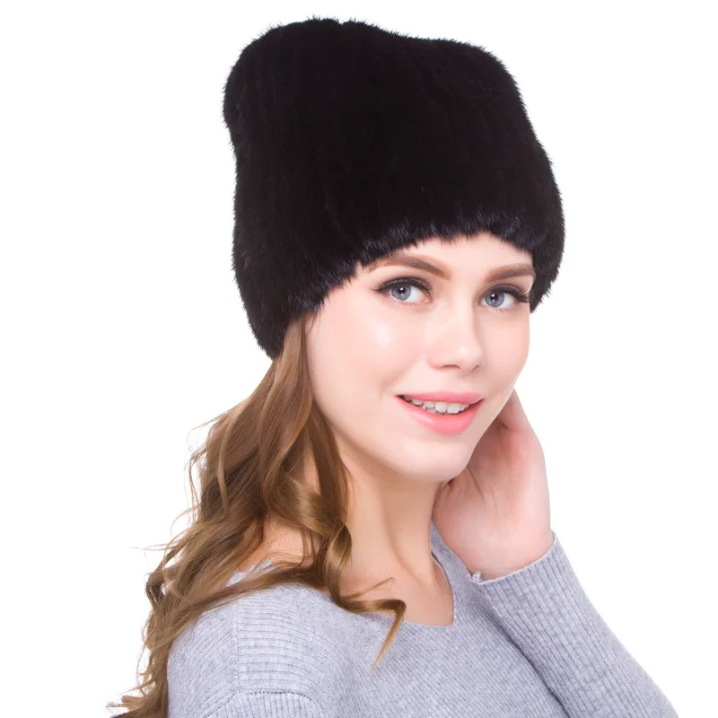 Mink Fur Woven Fur Hat for Women Thickened and Warm Fashionable Mink Fur Knitted Hat New Autumn and Winter