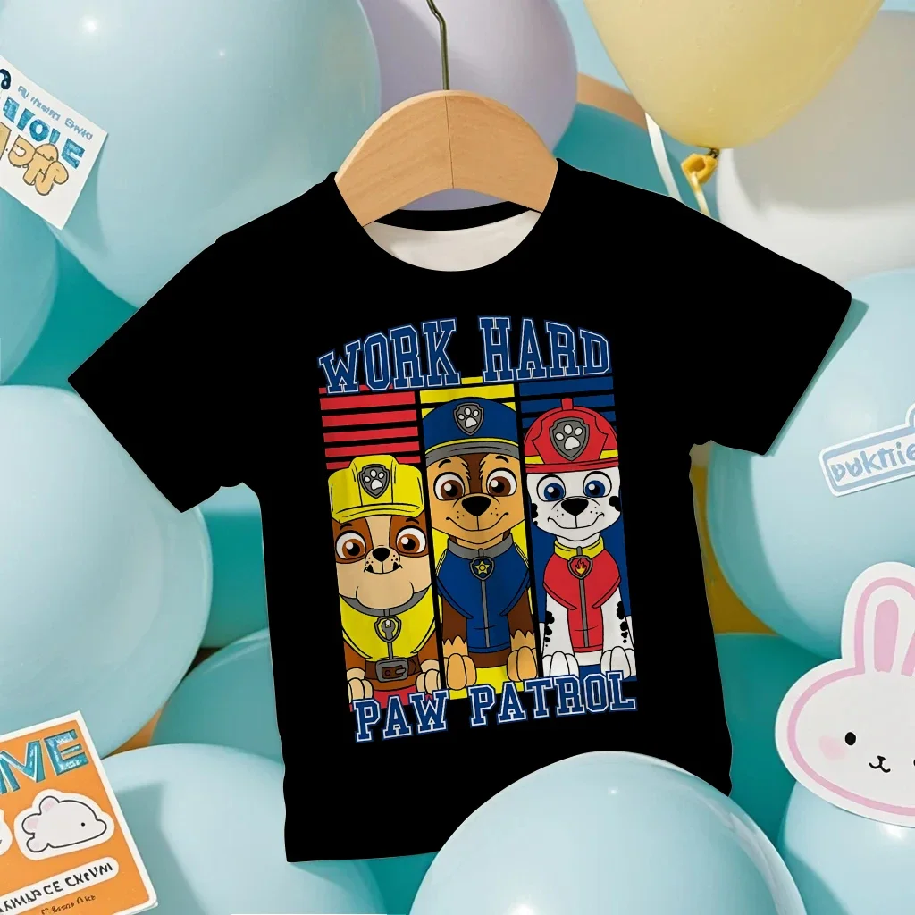 Kids PAW Patrol Graphic T-Shirt Boys Girls Cartoon Puppy Team Short Sleeve Tee Black Summer Casual Tops