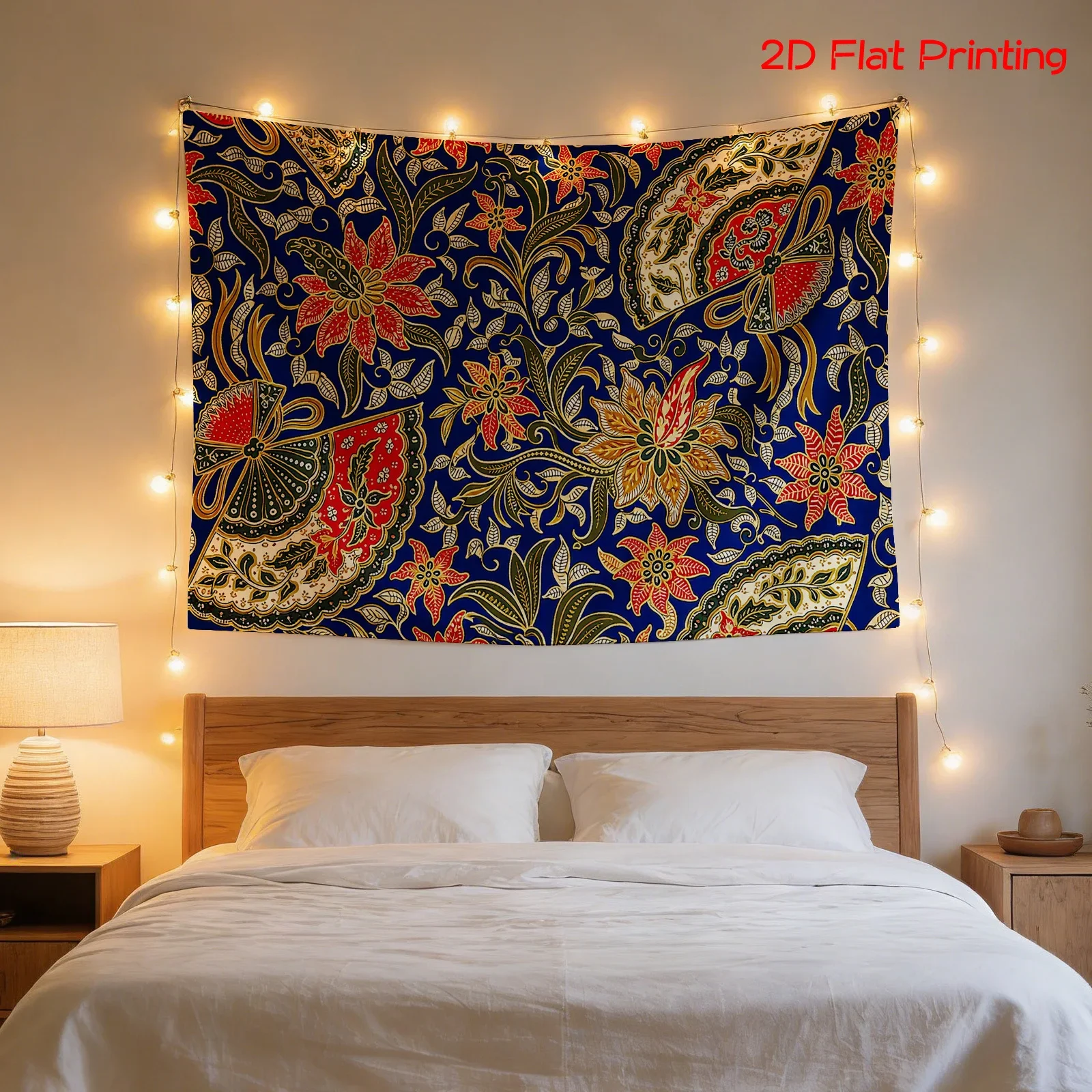 Large Blue Gold Tapestry Wall Hanging Bohemian Moroccan Floral Mural Ethnic Decor Art 180x280cm Home Accent