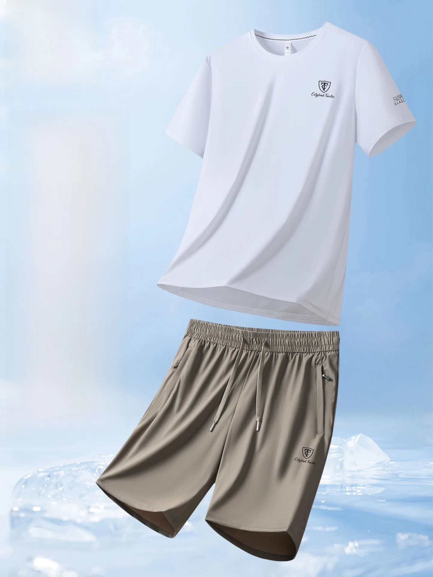 

Мужской комплект из двух предметов Lincoln Luxury Ice Silk: футболка и шорты для спорта и фитнеса, летний сезон