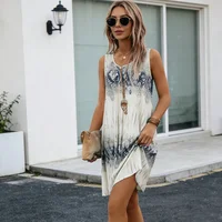 2026 New Bohemian Sleeveless Dress for Women, Summer Loose Slim Ink Wash Print A-Line Vacation Dress - Image 3