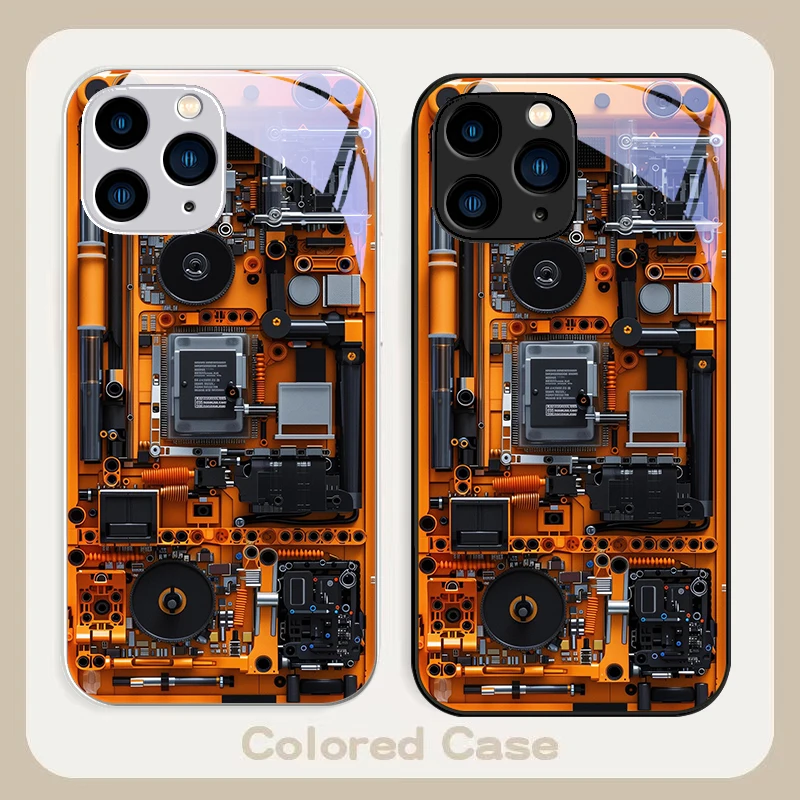Circuit structure brown Purple For Iphone 16 Plus 15 14 13 12 Mini 11 Pro Max X XS XR 7 8 Plus 2022 Tempered Glass Phone Case