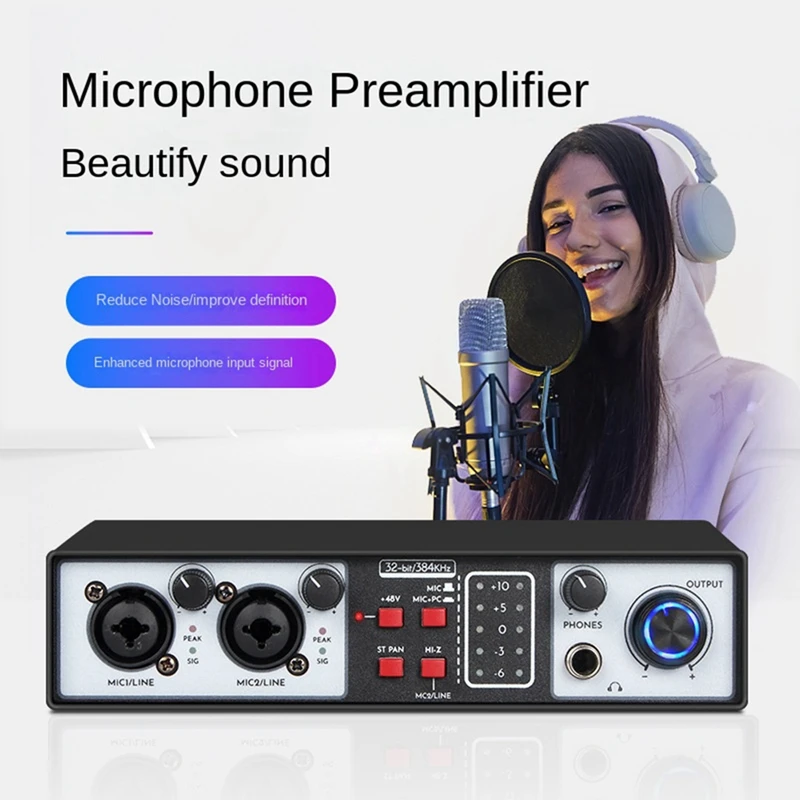 Audio Interface Sound Card Metal 2 In 2 Out USB Computer Driver-Free Sound Card Live Recording Karaoke Mixer