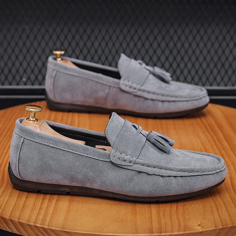 High Quality Tassel Loafers Frosted Leather Mens Slip on Footwear Male Comfortable Driving Shoes All-match Male Antiskid Flats