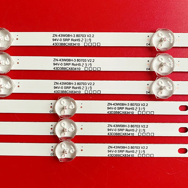 Tira LED para ZN-43W08H-3 80703 DLED43-DT-013-ZX K3Z522H 3V, 6PCs
