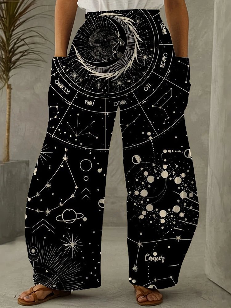 2024 Women's Lantern Pants Star Print Daily Fashion Wide Leg Pants Retro Casual Women's Pants Street Women's Wide Leg Pants