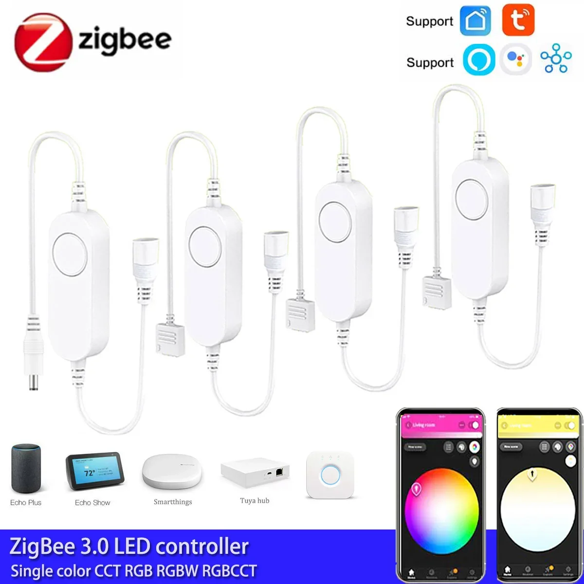 5-24V Zigbee 3.0 DW/CCT/RGB/RGBWW/RGBCCT LED Light Strip Wireless Controller For Tuya Alexa Smartthings Homekit Zigbee 2MQTT