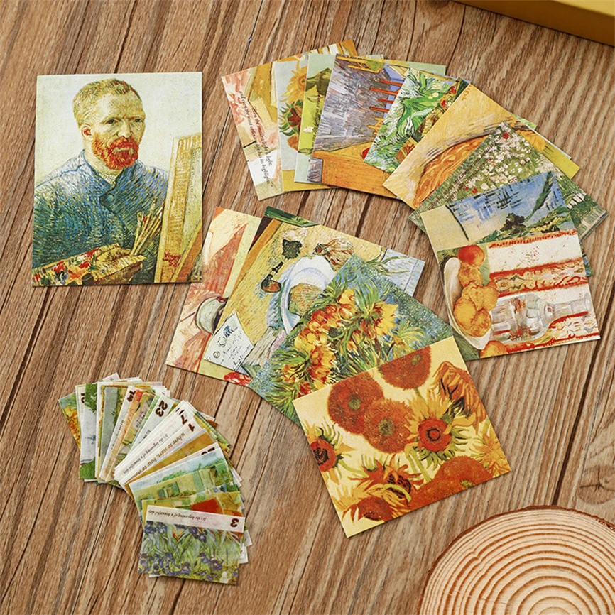 Bloc de notas adhesivas Vintage A6, cintas Washi para cuaderno, juego de papelería para tarjetas, caja de regalo, pintura al óleo de Van Gogh, Bloc