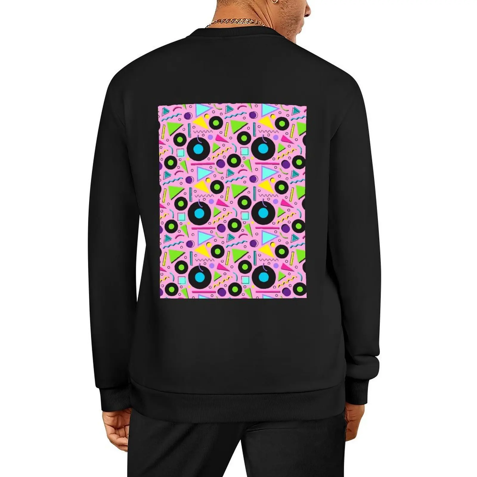 

80s Neon Shapes Vinyl Records Memphis Pattern Pullover tracksuit mens clothes men's coat tracksuit men oversize sweatshirt