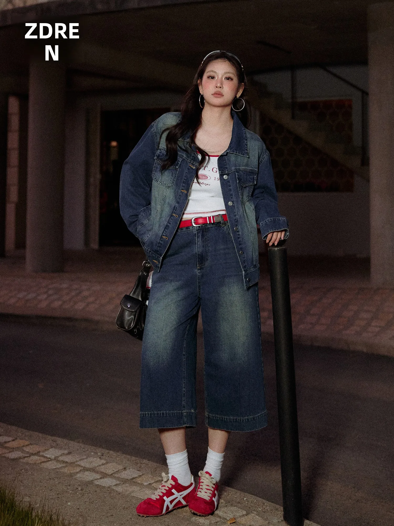

plus Size Retro Sle Denim Jaet And Seven Inch Jeans Set for Women Spring Faion Slimming Sweet And Spicy Look