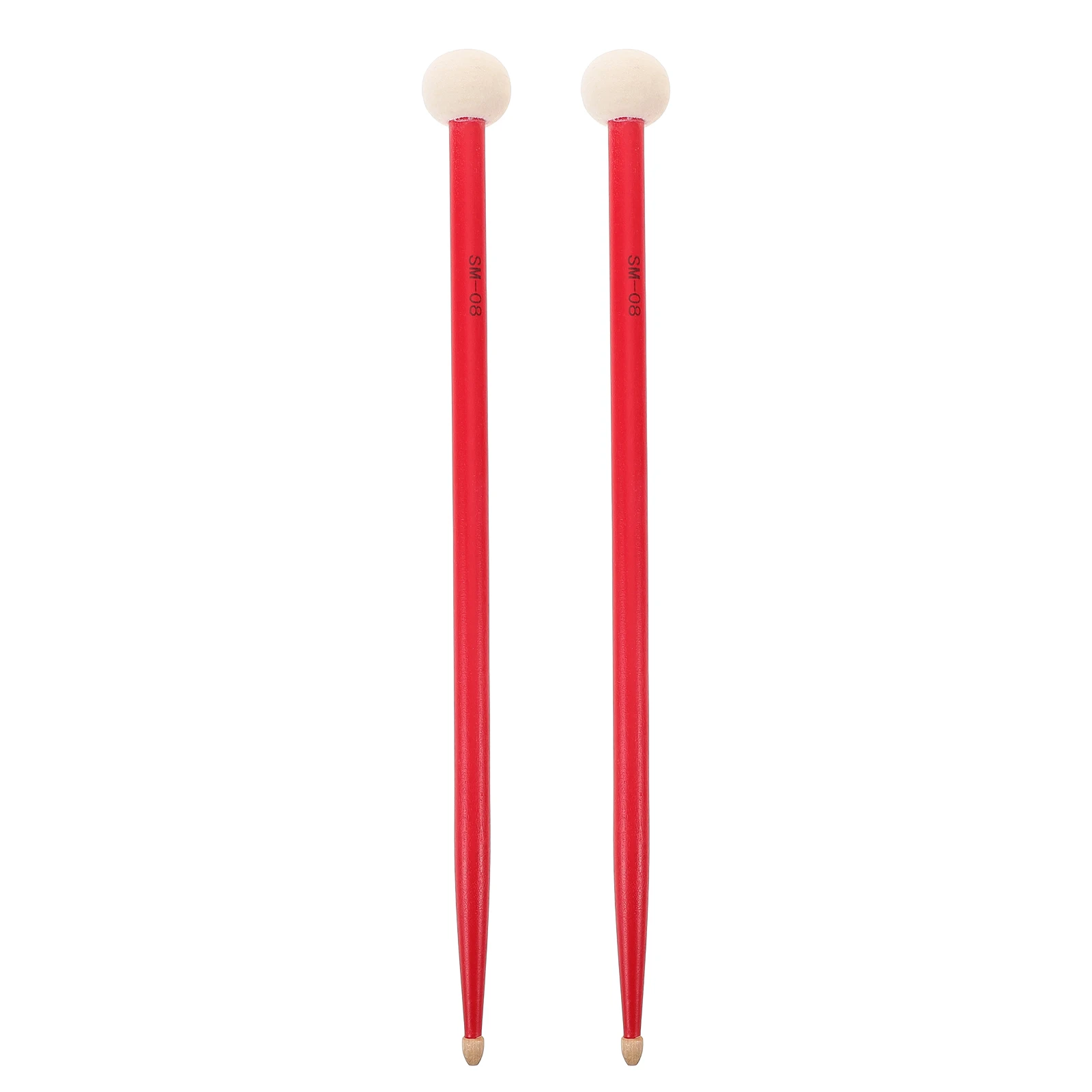 

1 Pair Dual Head Maple Wood Drumsticks Felt Head Timpani Mallets Percussion Instrument Accessories For Marching Snare Drums Red