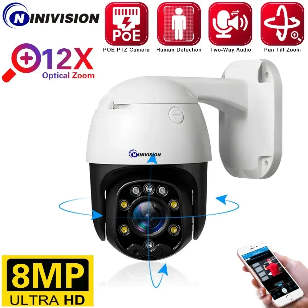 

4K 8MP 5MP POE Surveillance Camera Outdoor 10X 12X Optical Zoom Humanoid Tracking Speed Dome PTZ Camera Color Night IP Camera