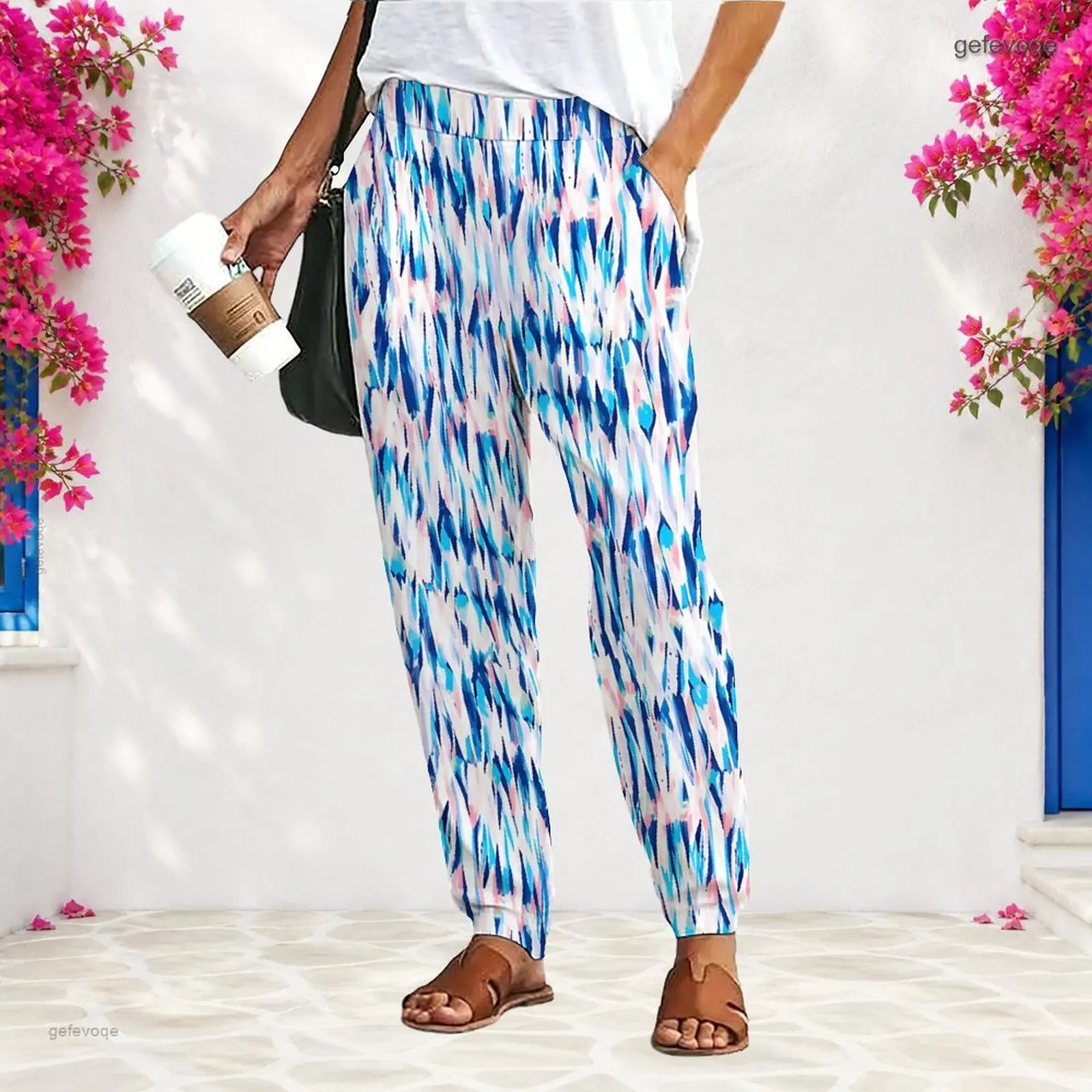 Women Loose Fit Straight Leg Long Length Printed Pants