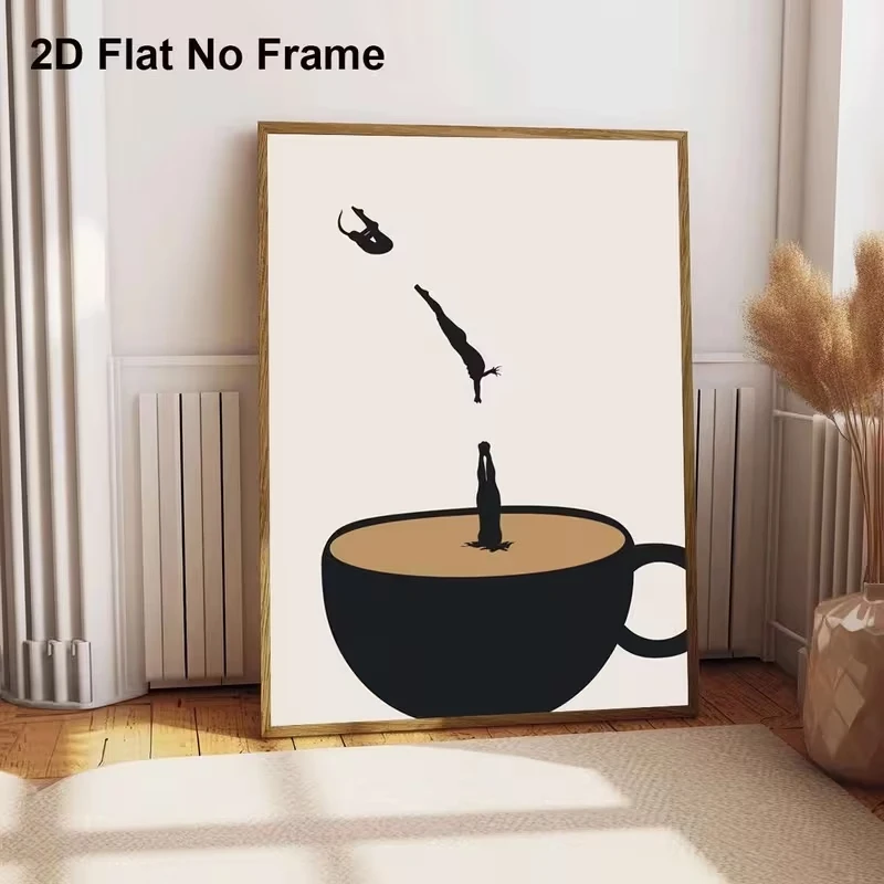 Modern Silhouettes Of Individuals Diving Into A Coffee Cup Wall Art Print Canvas Painting Poster Picture For BedRoom Home Decor