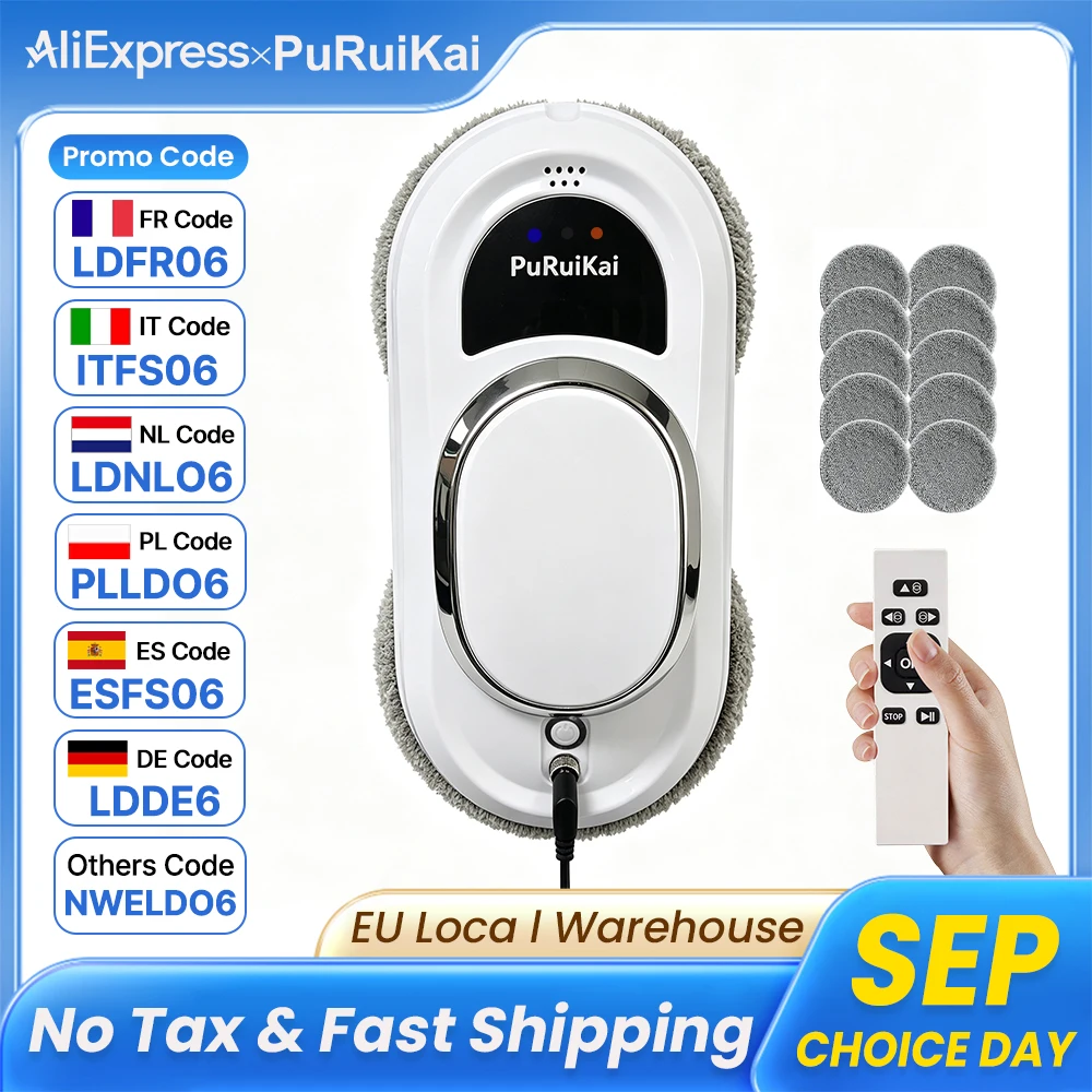 Robot de nettoyage de fenêtres intelligent PuRuiKai 01, nettoyage de fenêtres entièrement automatique, corde d'escalade de 5 mètres, câble d'extension de 4 mètres, modèle le plus vendu.
